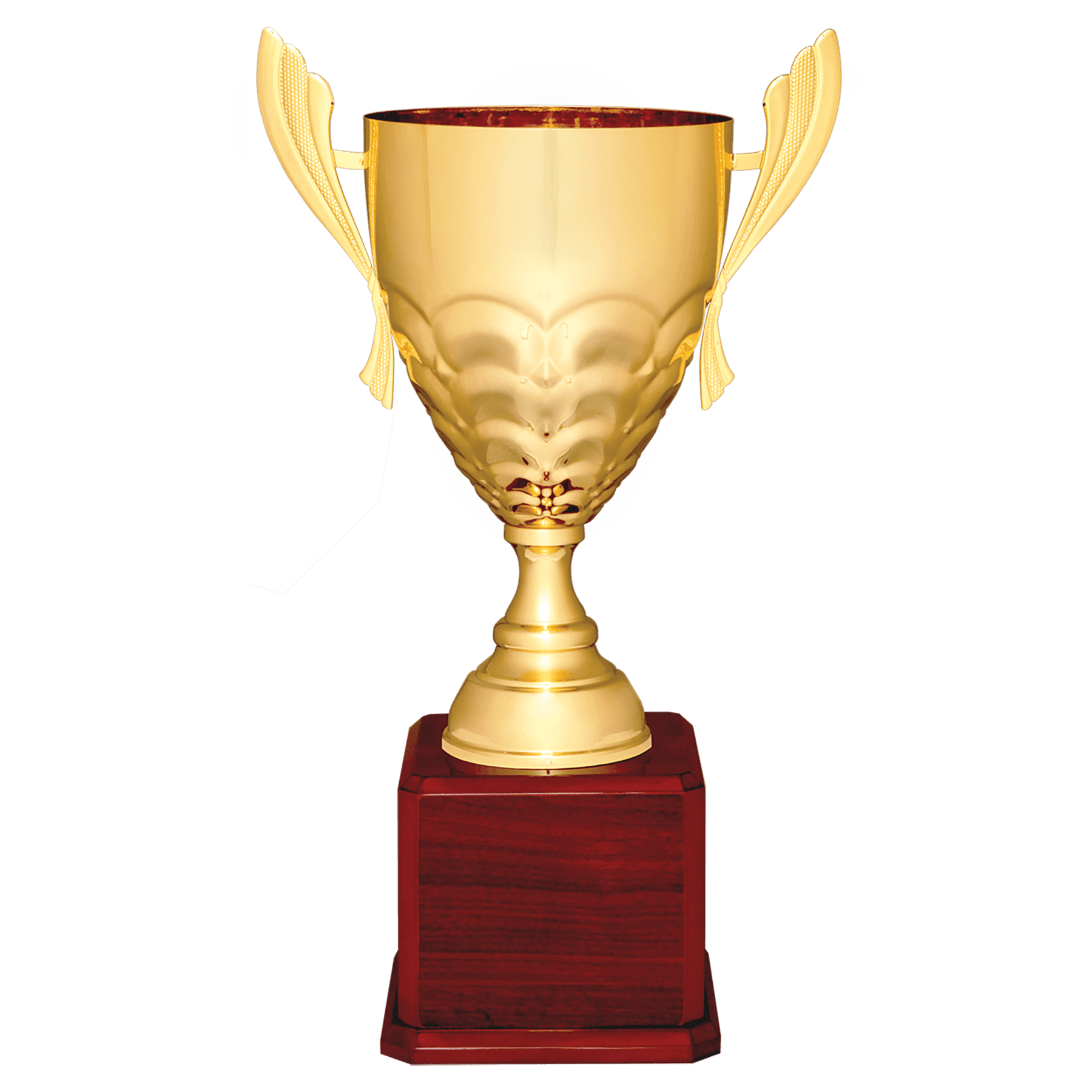 Gold Completed Metal Cup Trophy on Rosewood Royal 23 1/2" Piano Finish Base