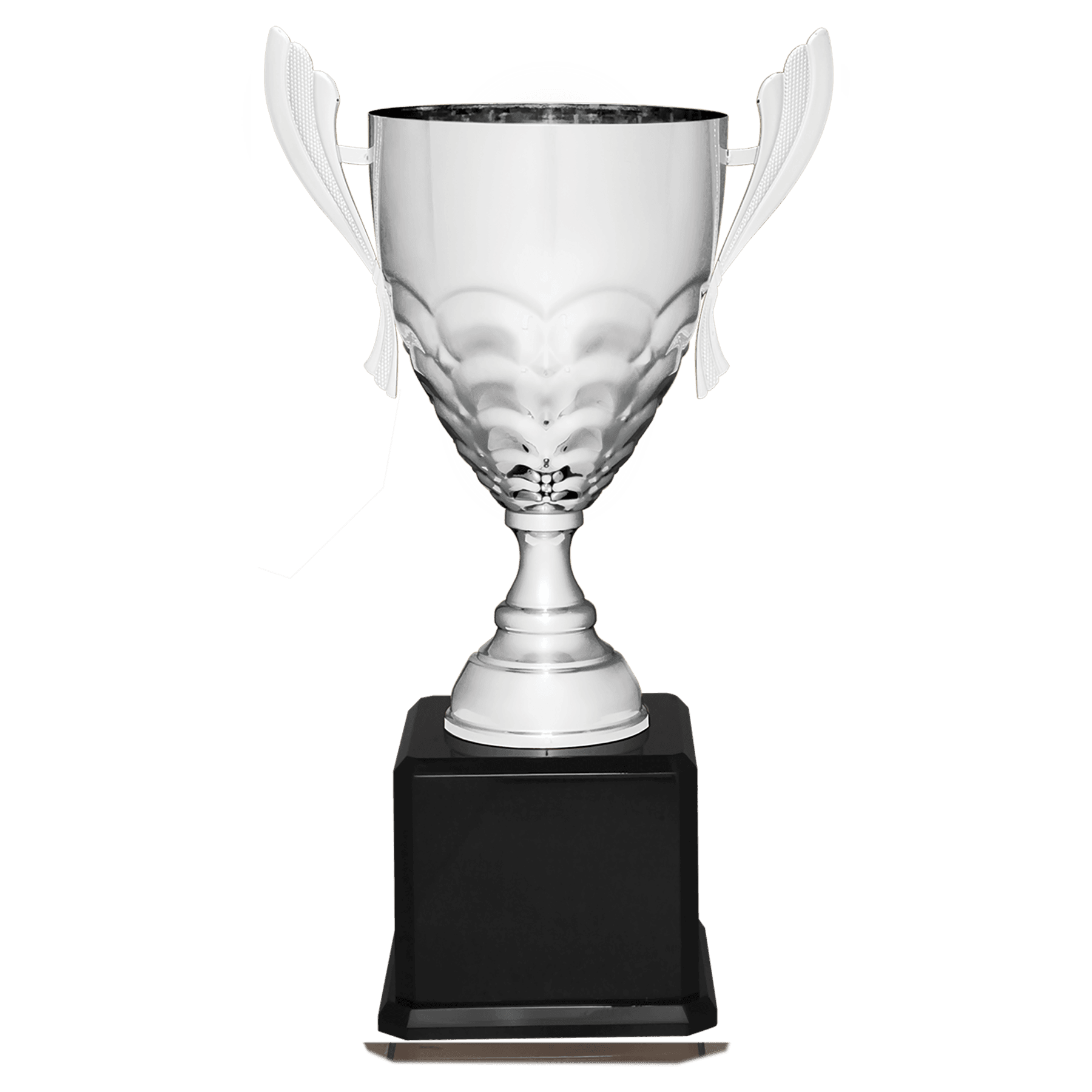 Silver Completed Metal Cup Trophy on Black Royal 23 1/2" Piano Finish Base