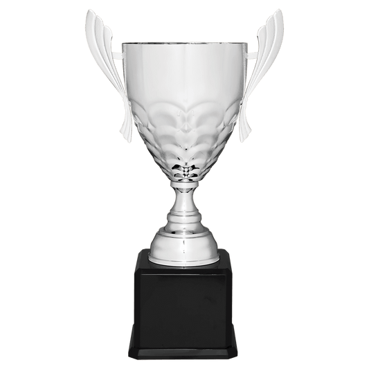 Silver Completed Metal Cup Trophy on Black Royal 25 1/4" Piano Finish Base