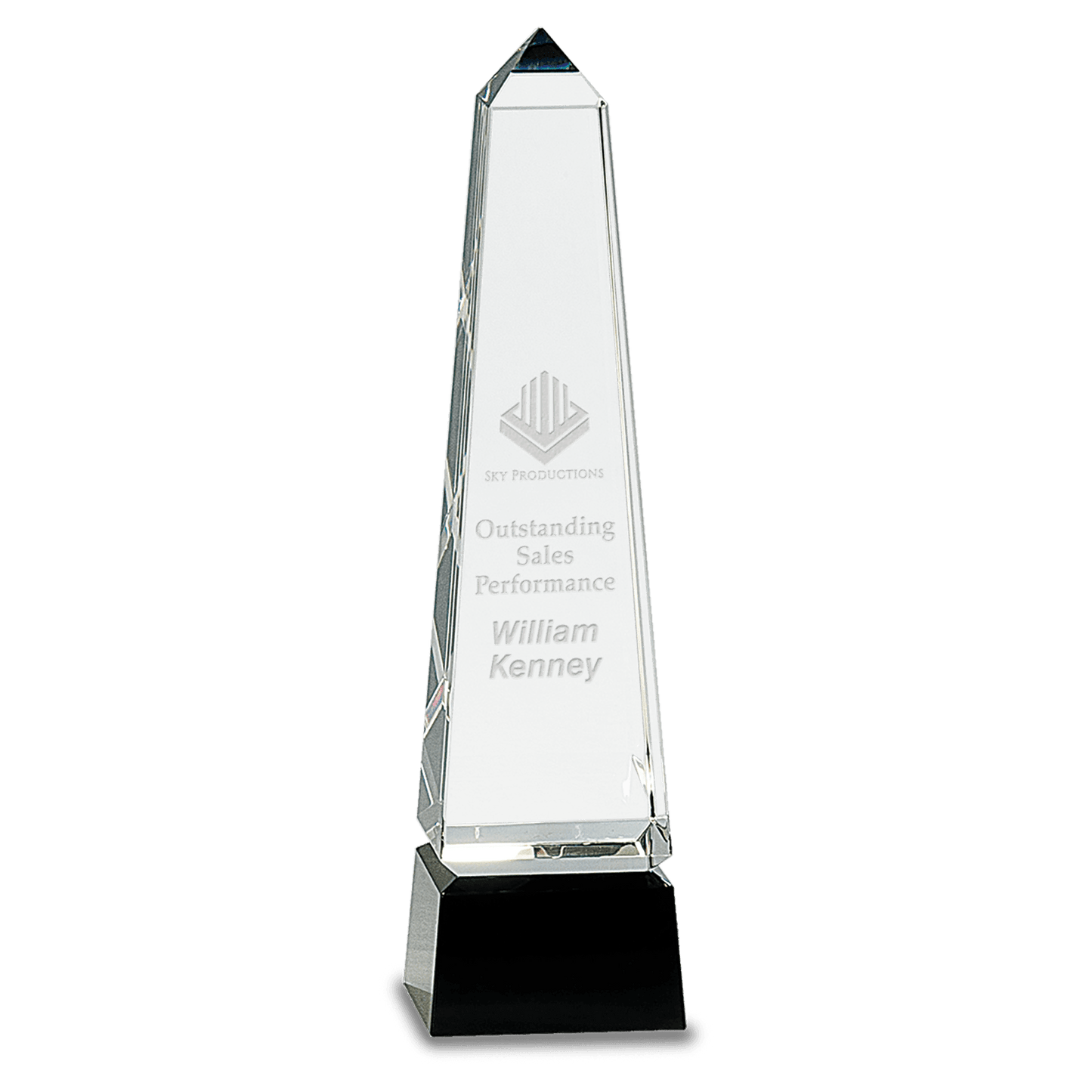10" Obelisk Crystal on Black Pedestal Base