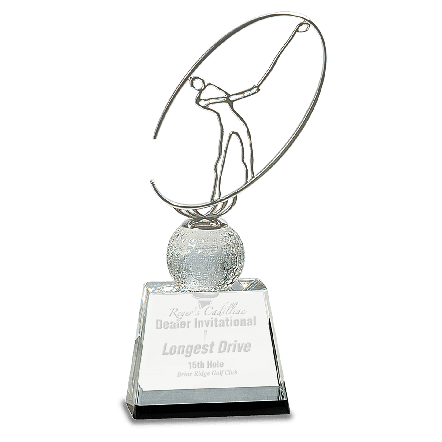 10" Clear/Black Crystal Golf Award with Silver Metal Oval Figure