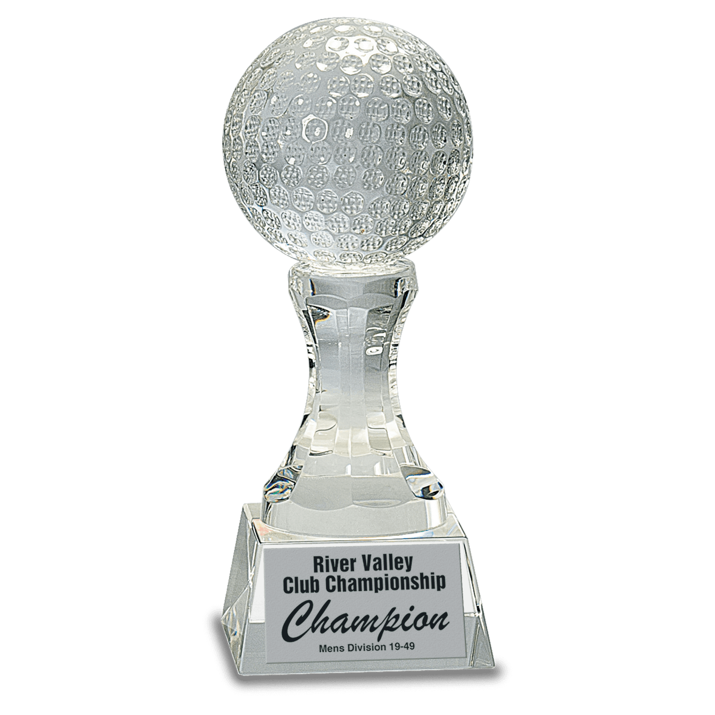 7 3/4" Crystal Golf Ball on Clear Pedestal Base