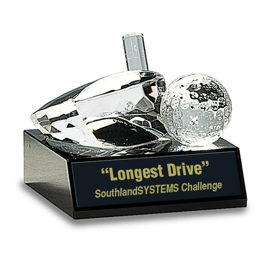 3" Clear Crystal Golf Ball & Club on Black Pedestal Base