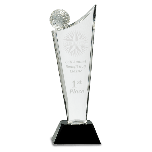 10 3/4" Clear Crystal Golf Wave on Black Pedestal Base