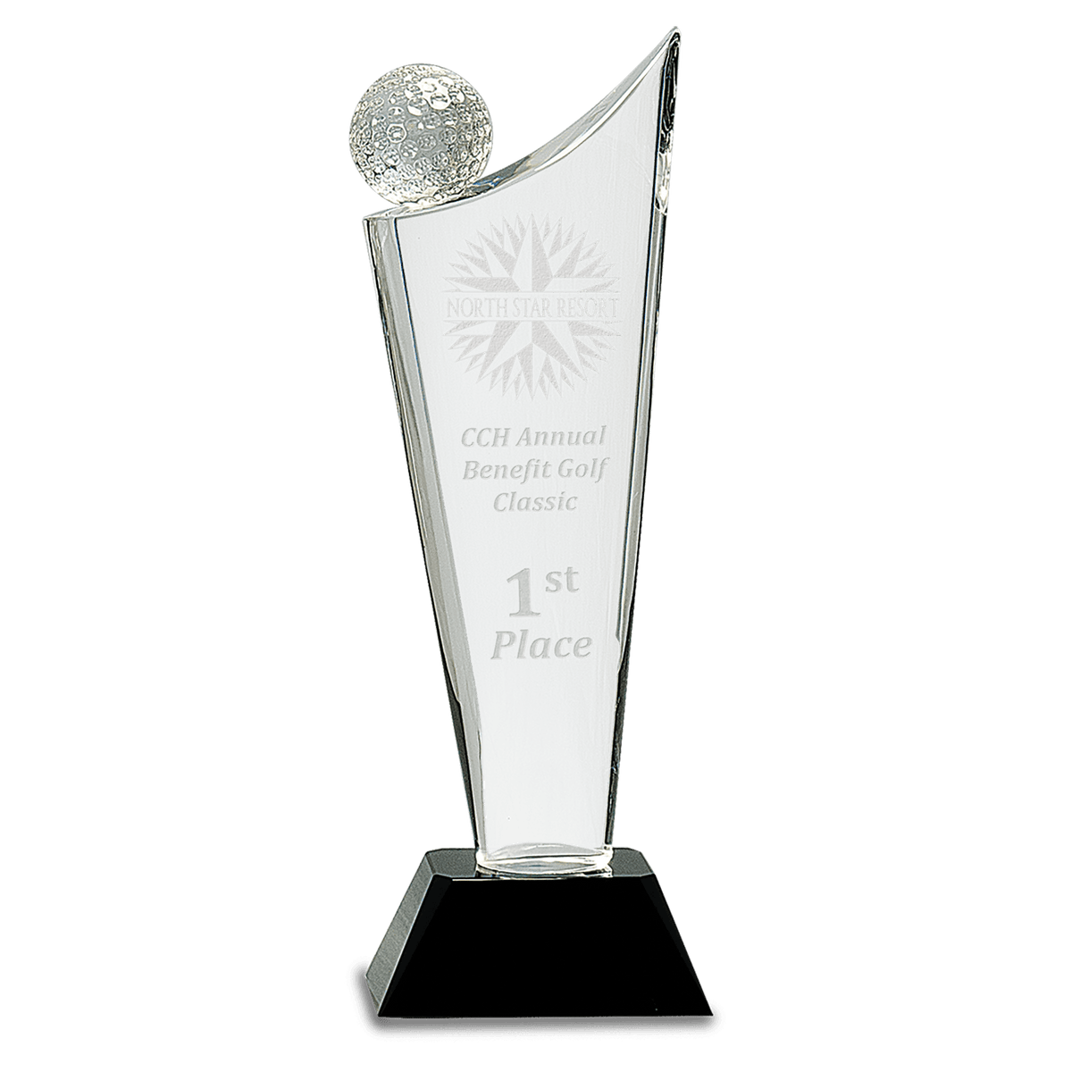10 3/4" Clear Crystal Golf Wave on Black Pedestal Base