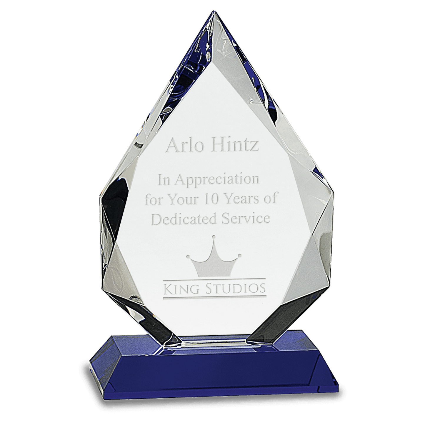 Blue 8" Diamond Crystal on Pedestal Base