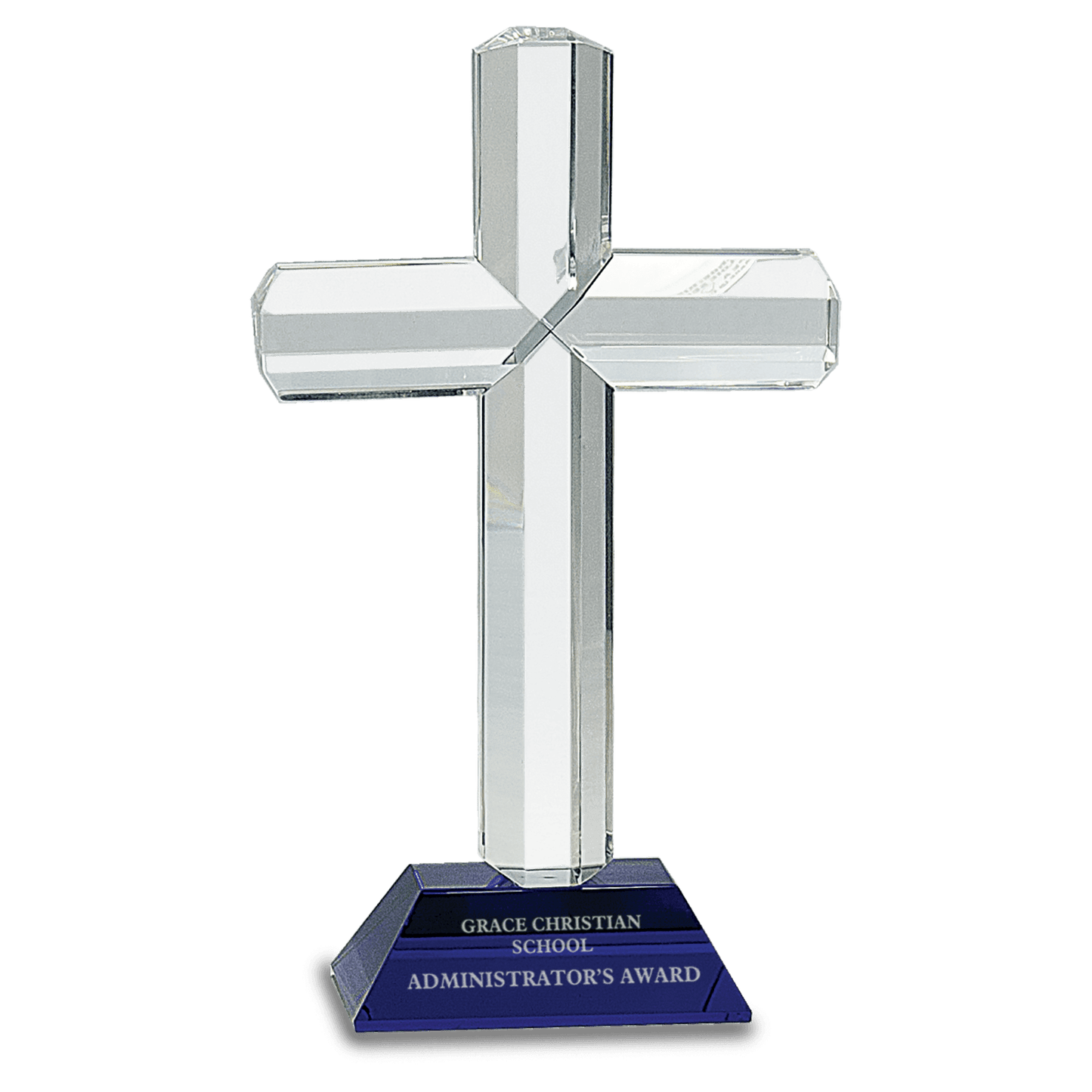 Blue 8 1/2" Crystal Cross on Pedestal Base