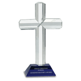 Blue 8 1/2" Crystal Cross on Pedestal Base