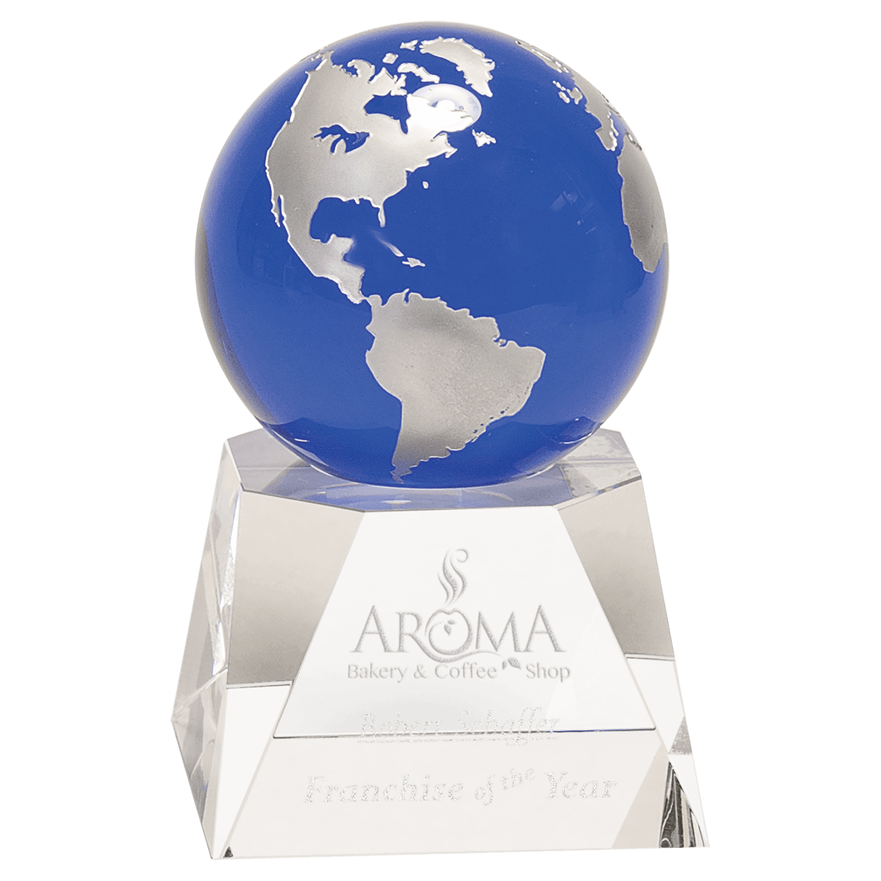6 1/2" Blue Crystal Globe on Clear Crystal Base