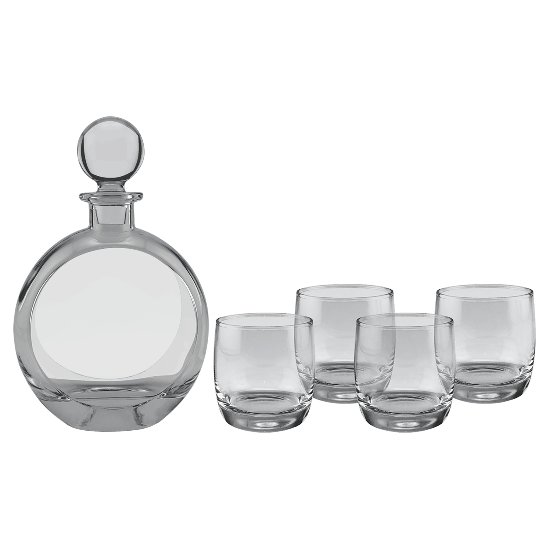 Polar Camel 750 mL Flat Round Glass Decanter Set with Four DG302S 10 oz. Rocks Glasses in Black Gift Box with Printed Paper Sleeve