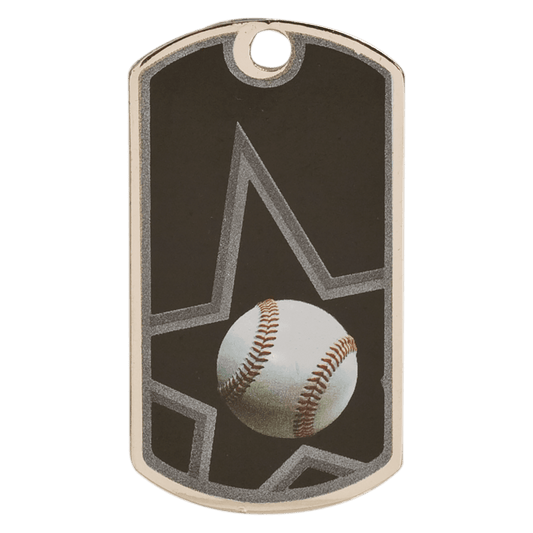 2" Black/Silver Baseball Laserable Star Dog Tag