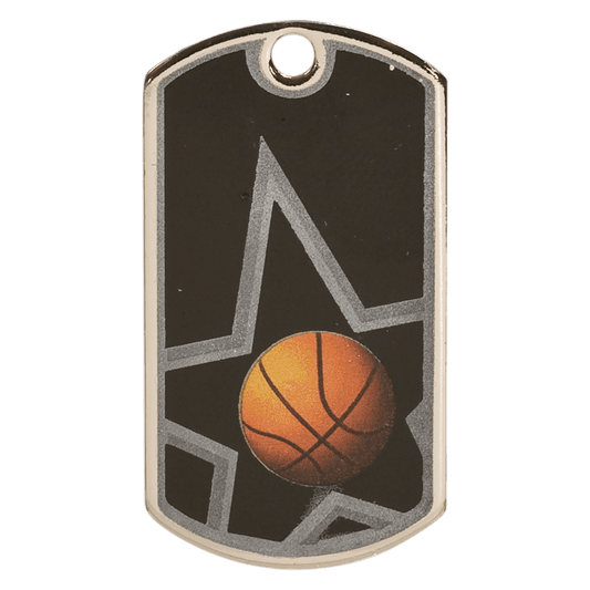 2" Black/Silver Basketball Laserable Star Dog Tag