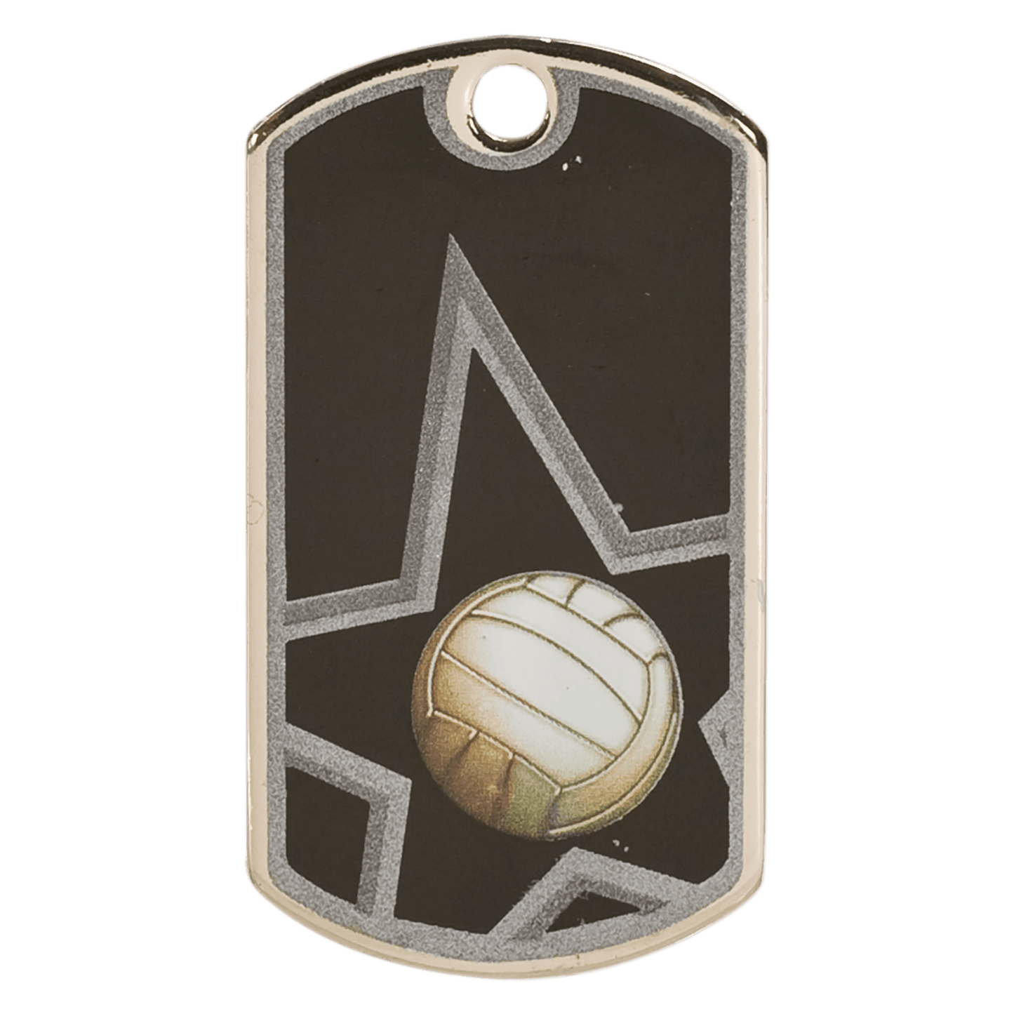 2" Black/Silver Volleyball Laserable Star Dog Tag