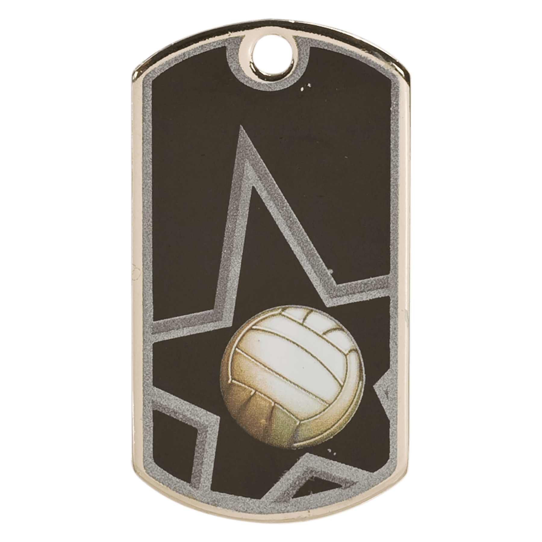 2" Black/Silver Volleyball Laserable Star Dog Tag