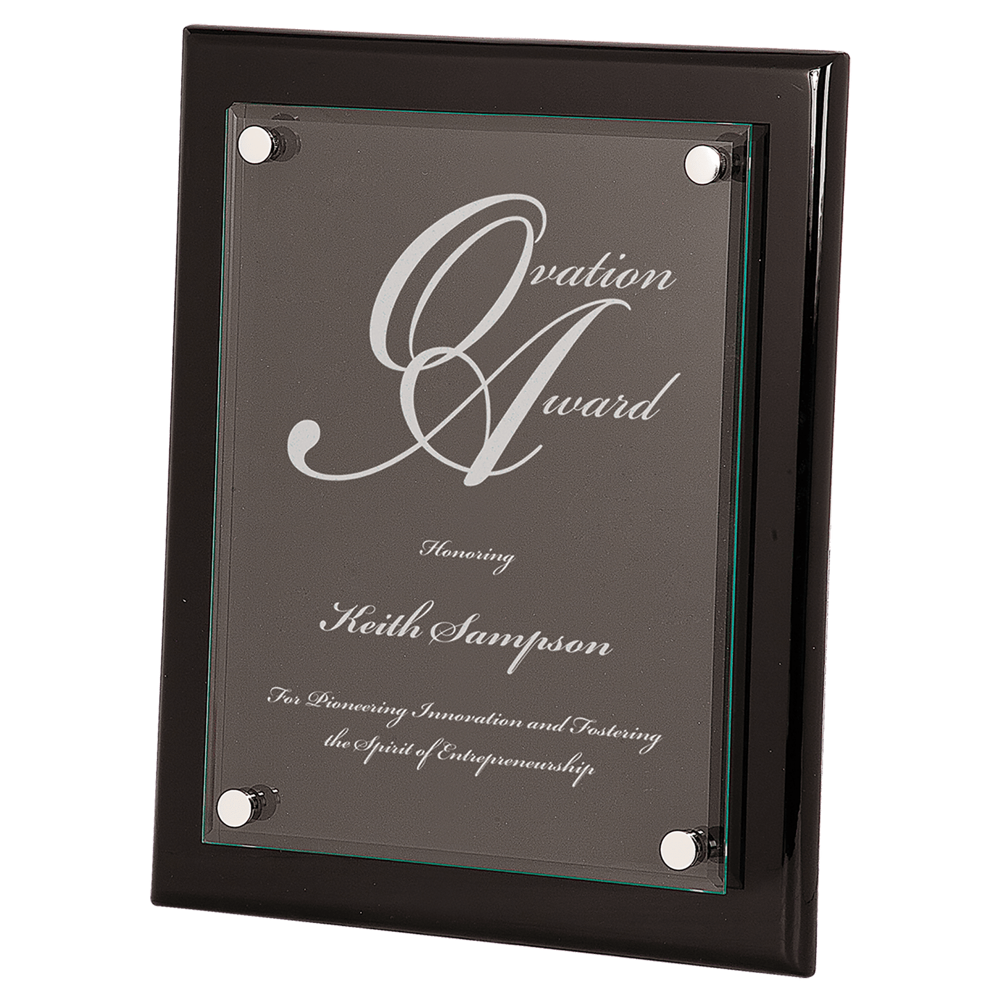 Black 10 1/2" x 13" Piano Finish Floating Glass Plaque
