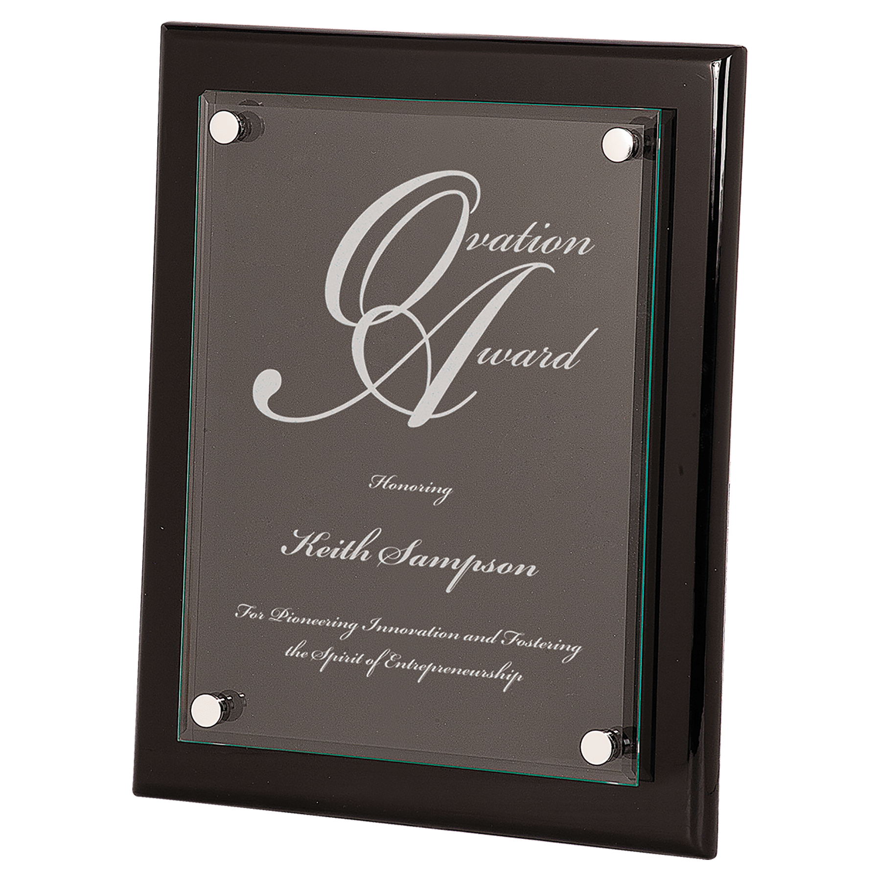 Black 10 1/2" x 13" Piano Finish Floating Glass Plaque