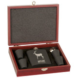 Matte Black Laserable Stainless Steel 6 oz. Flask Set in Wood Presentation Box