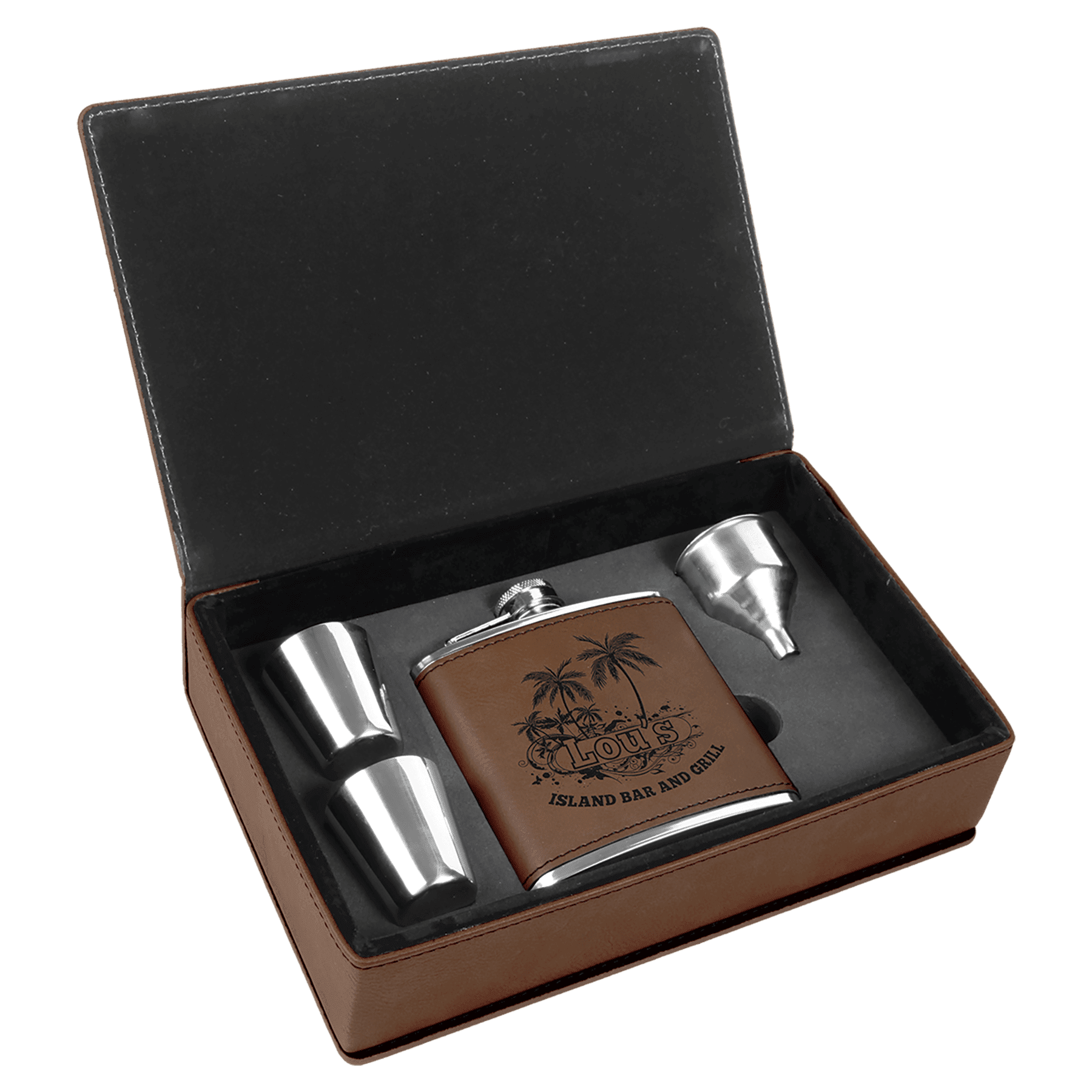 Dark Brown 6 oz. Laserable Leatherette Flask Gift Set