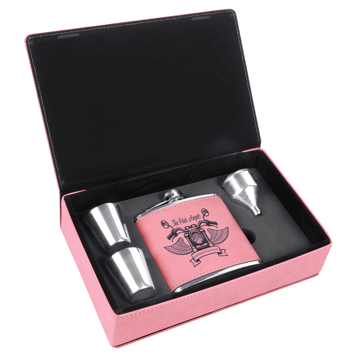 Pink 6 oz. Laserable Leatherette Flask Gift Set