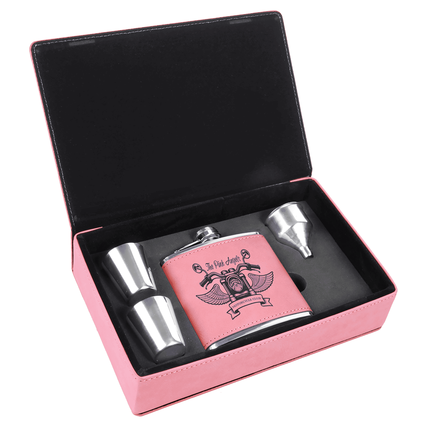 Pink 6 oz. Laserable Leatherette Flask Gift Set