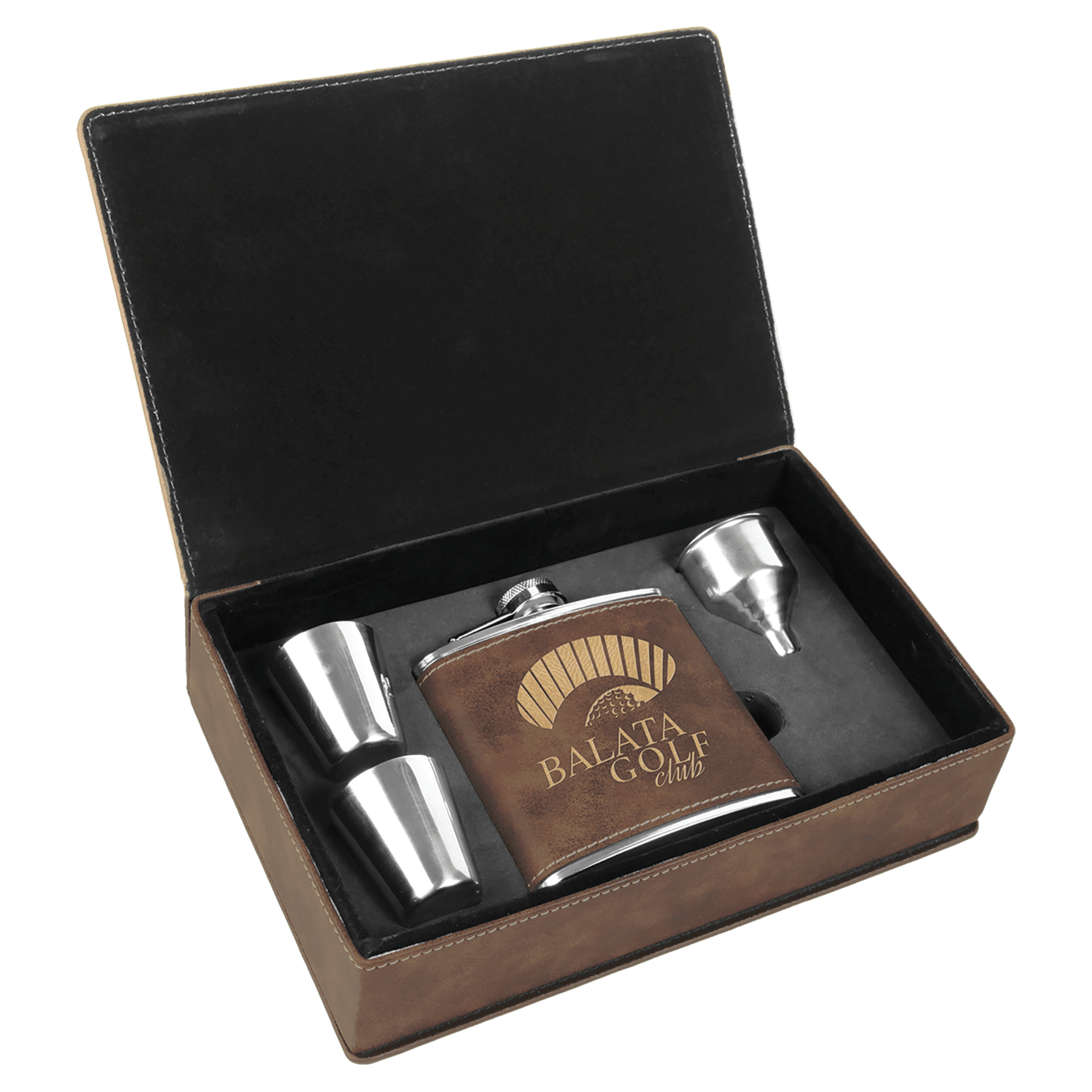 6 oz. Rustic/Gold Laserable Leatherette Flask Gift Set