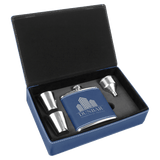 Blue/Silver 6 oz. Laserable Leatherette Flask Gift Set