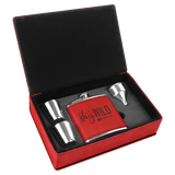 Red 6 oz. Laserable Leatherette Flask Gift Set