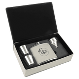 White 6 oz. Laserable Leatherette Flask Gift Set