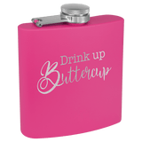 Matte Pink Powder Coated Laserable Stainless Steel 6 oz. Flask