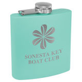 Matte Teal Powder Coated Laserable Stainless Steel 6 oz. Flask