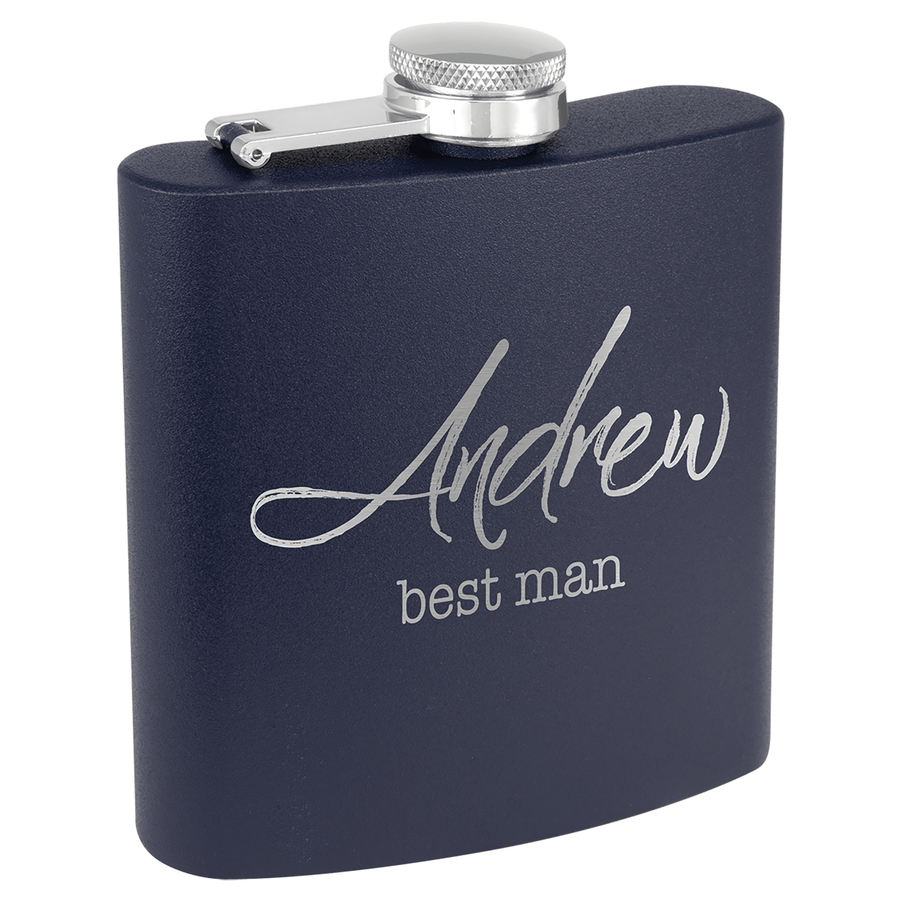Navy Blue 6 oz. Matte Powder Coated Laserable Stainless Steel Flask