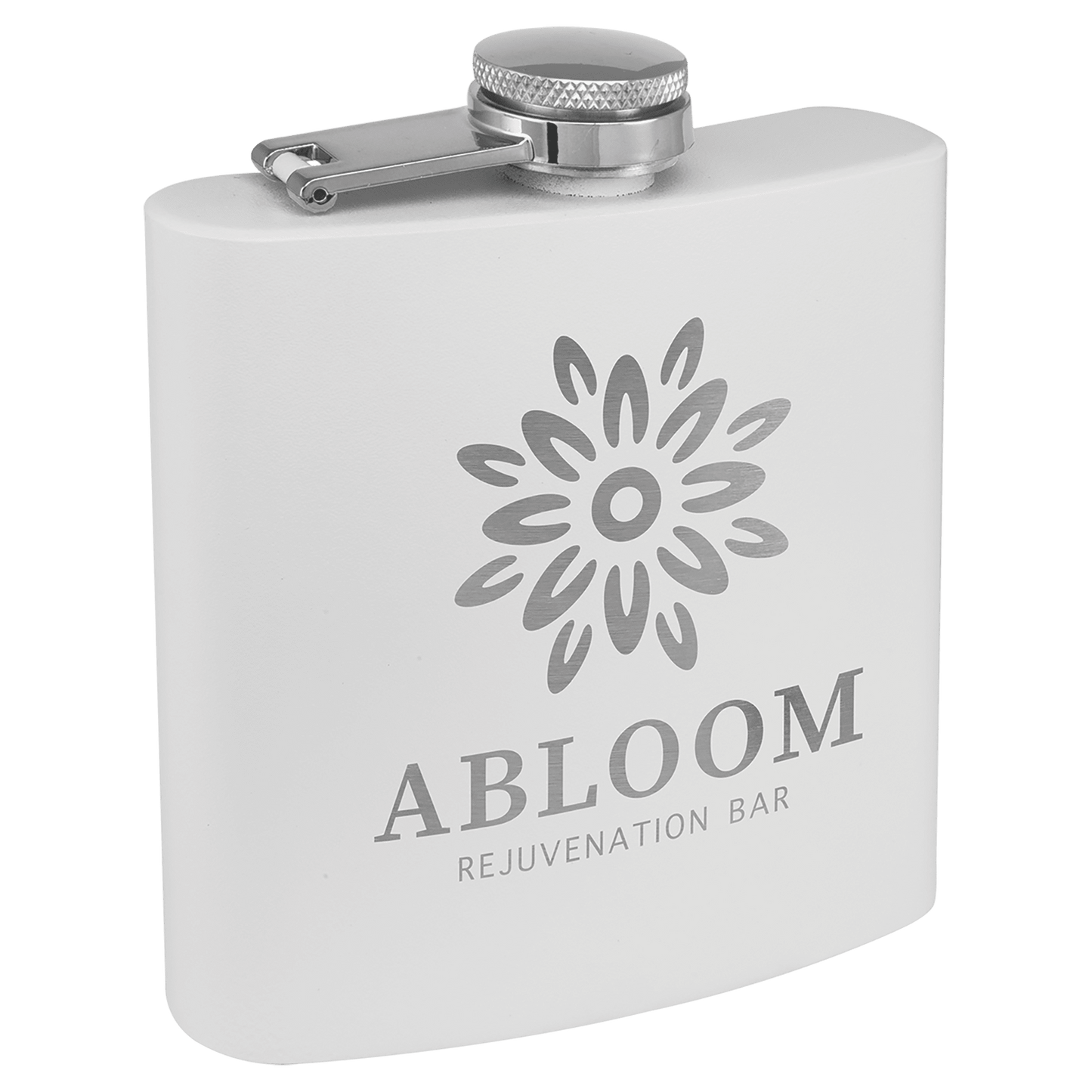 White 6 oz. Matte Powder Coated Laserable Stainless Steel Flask