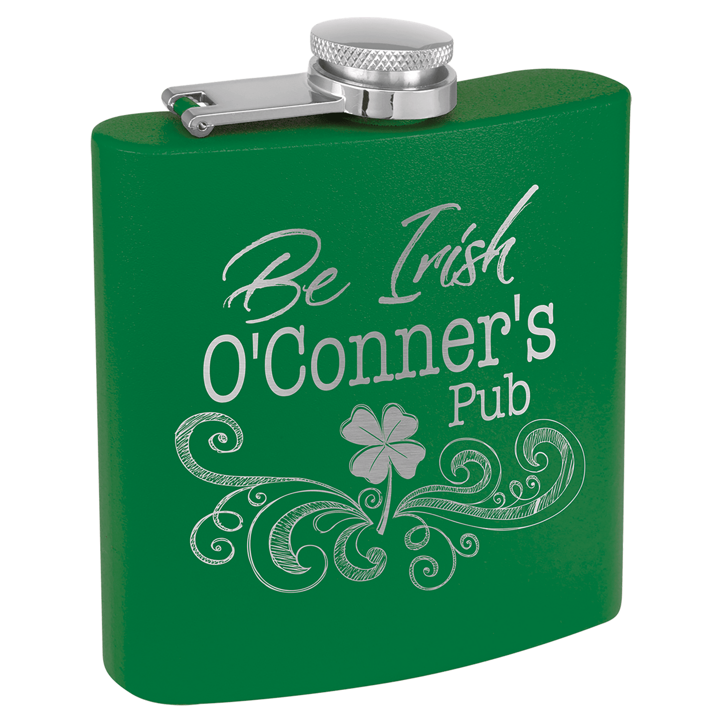 Green 6 oz. Matte Powder Coated Laserable Stainless Steel Flask