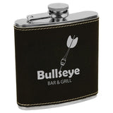 Black/Silver Laserable Leatherette Stainless Steel 6 oz. Flask