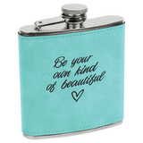 Teal Laserable Leatherette Stainless Steel 6 oz. Flask