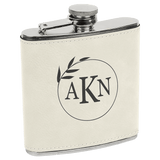 White/Black Laserable Leatherette Stainless Steel 6 oz. Flask