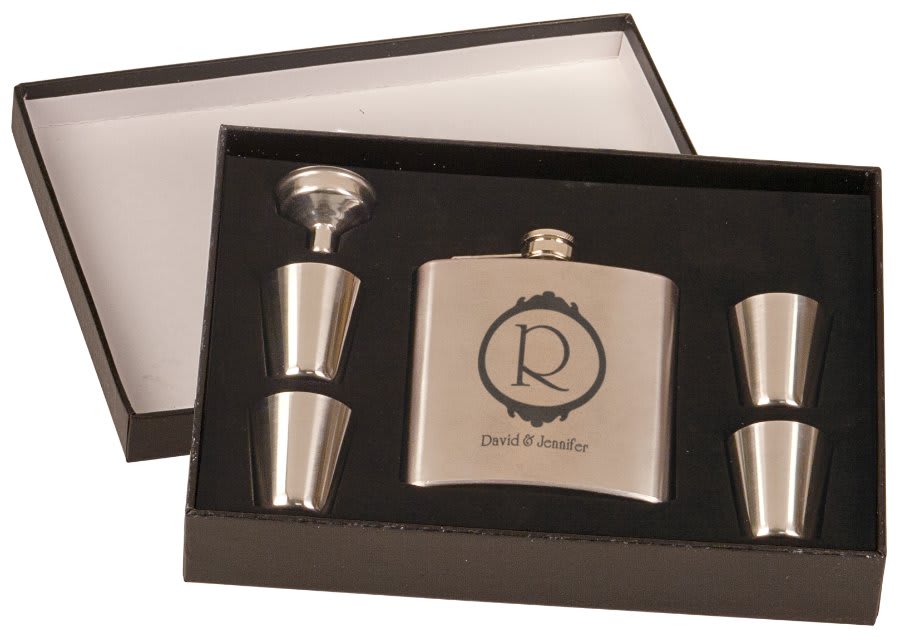 Stainless Steel Flask Set in Black 6 oz. Presentation Box