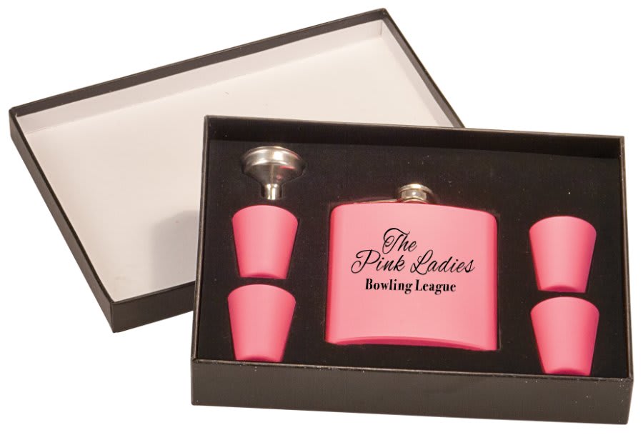 Pink Flask Set in Black 6 oz. Matte Presentation Box
