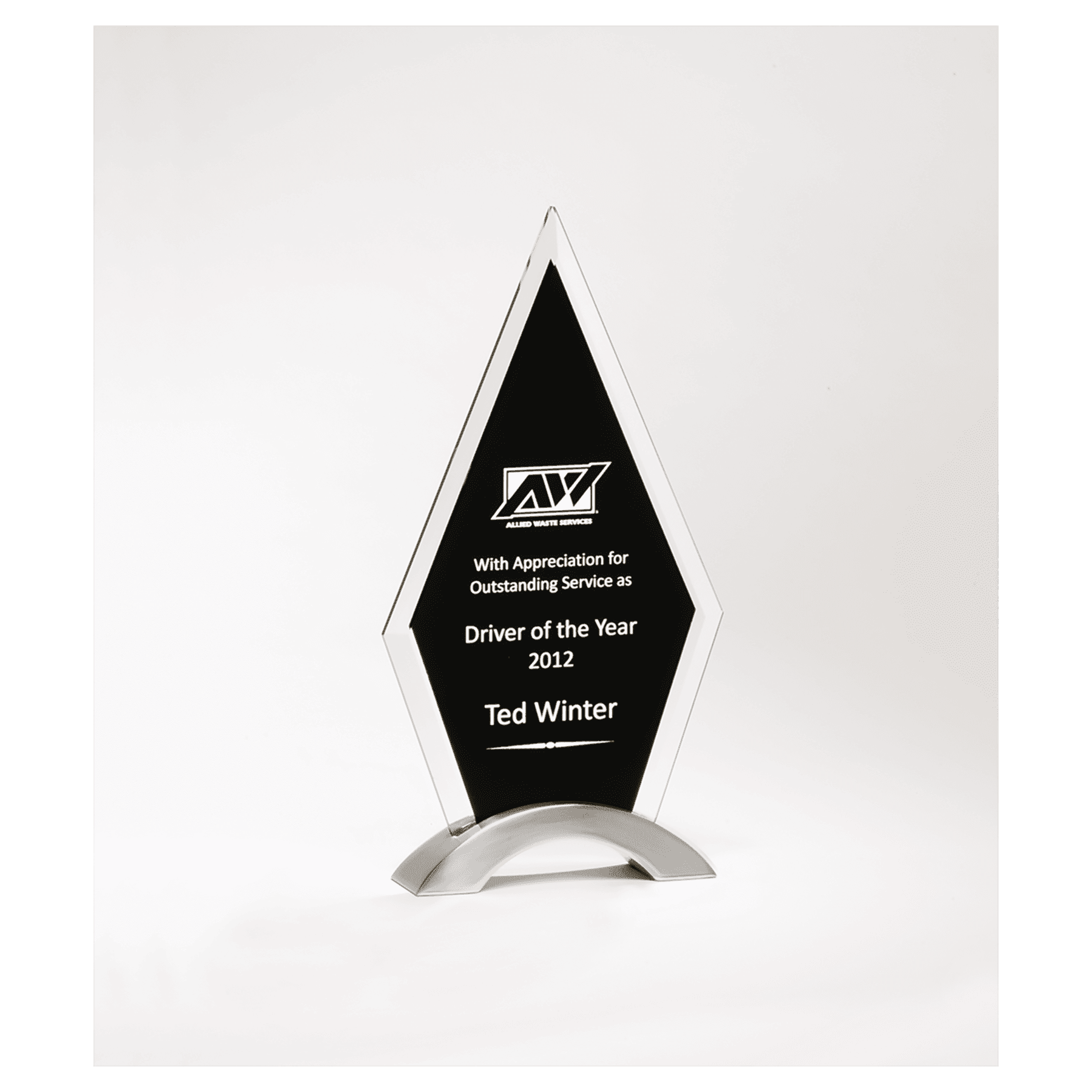 5 5/8" x 10" Beveled Clear Glass with Black Silkscreen and Silver Aluminum Accent Base