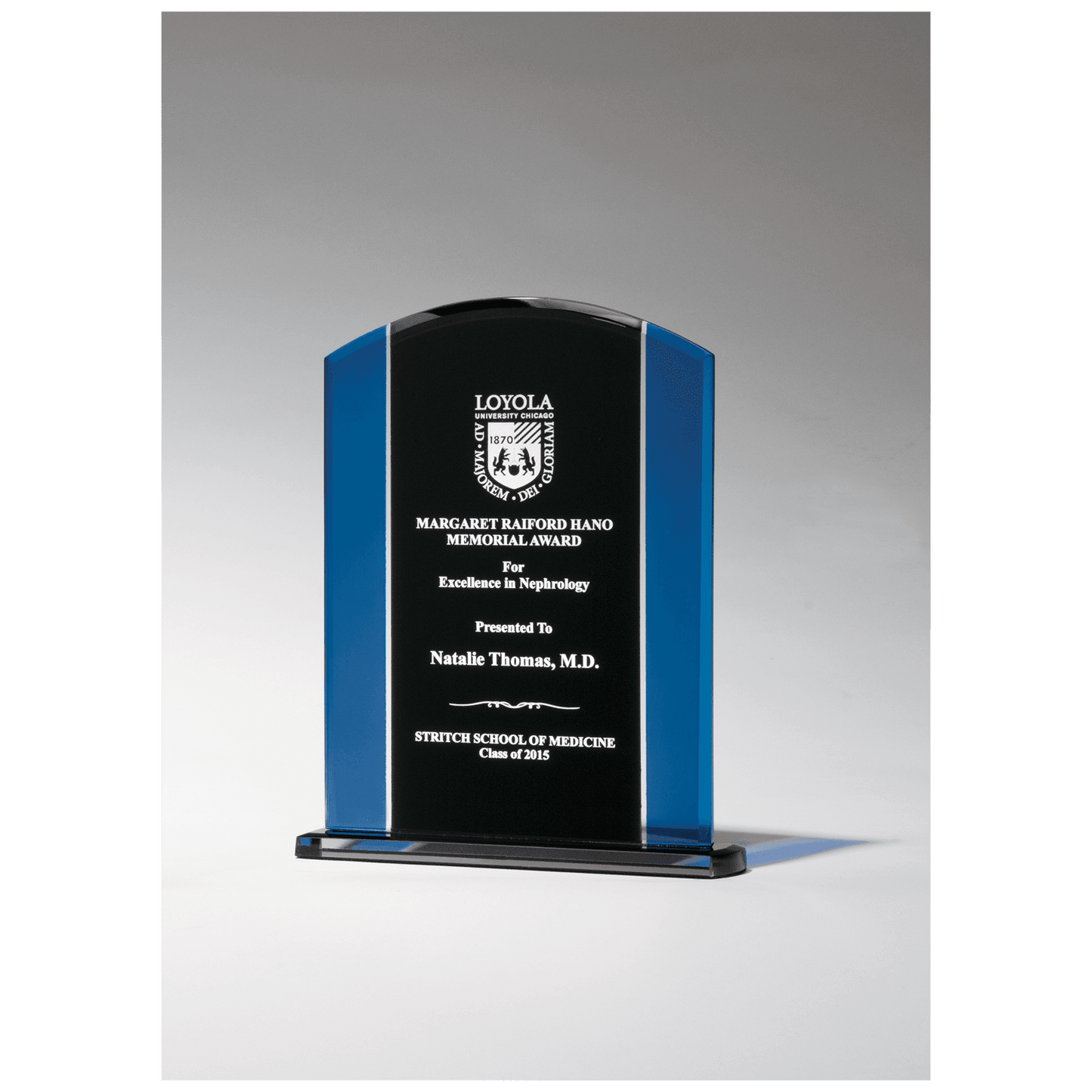 5 7/8" x 7 3/4" Clear Glass with Blue/Black Silkscreened Upright and Black Screened Base