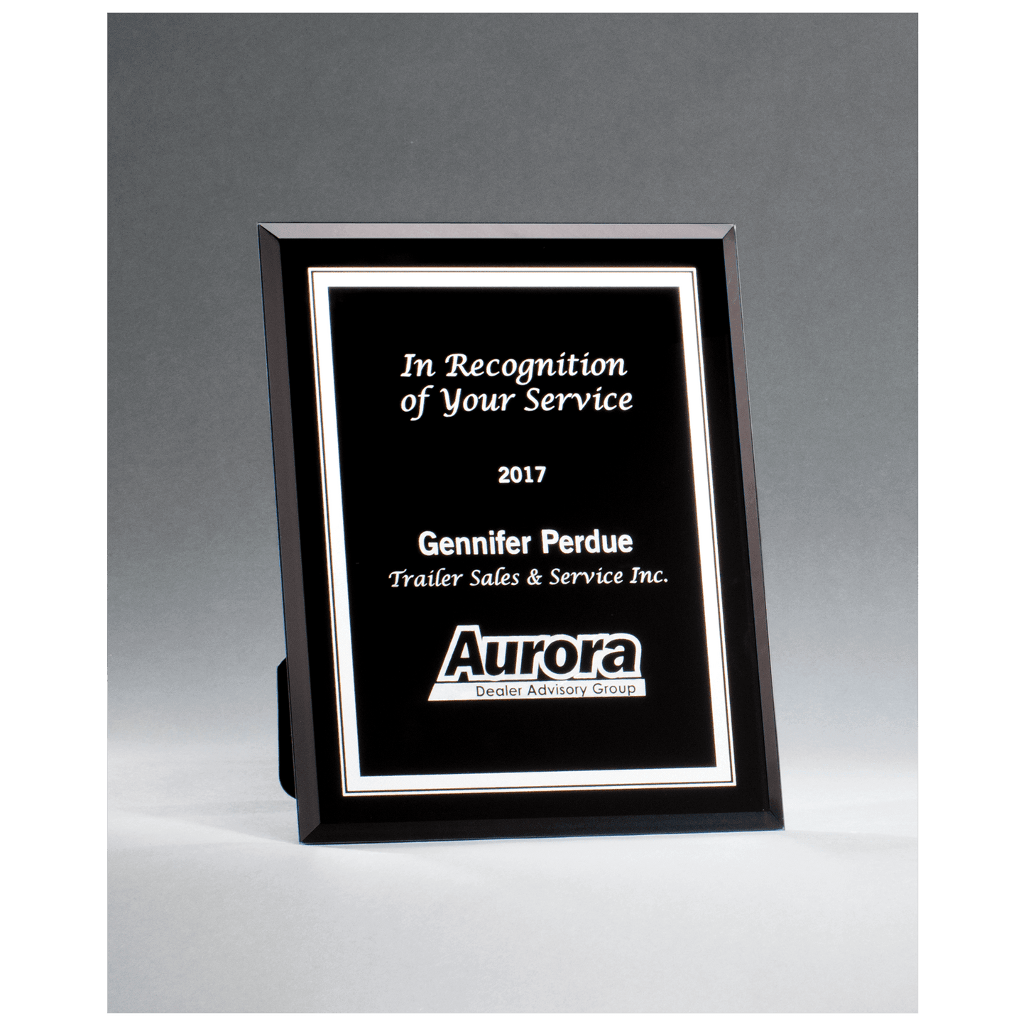 Black Glass Plaque with Silver 5" x 7" Border and Easel Back