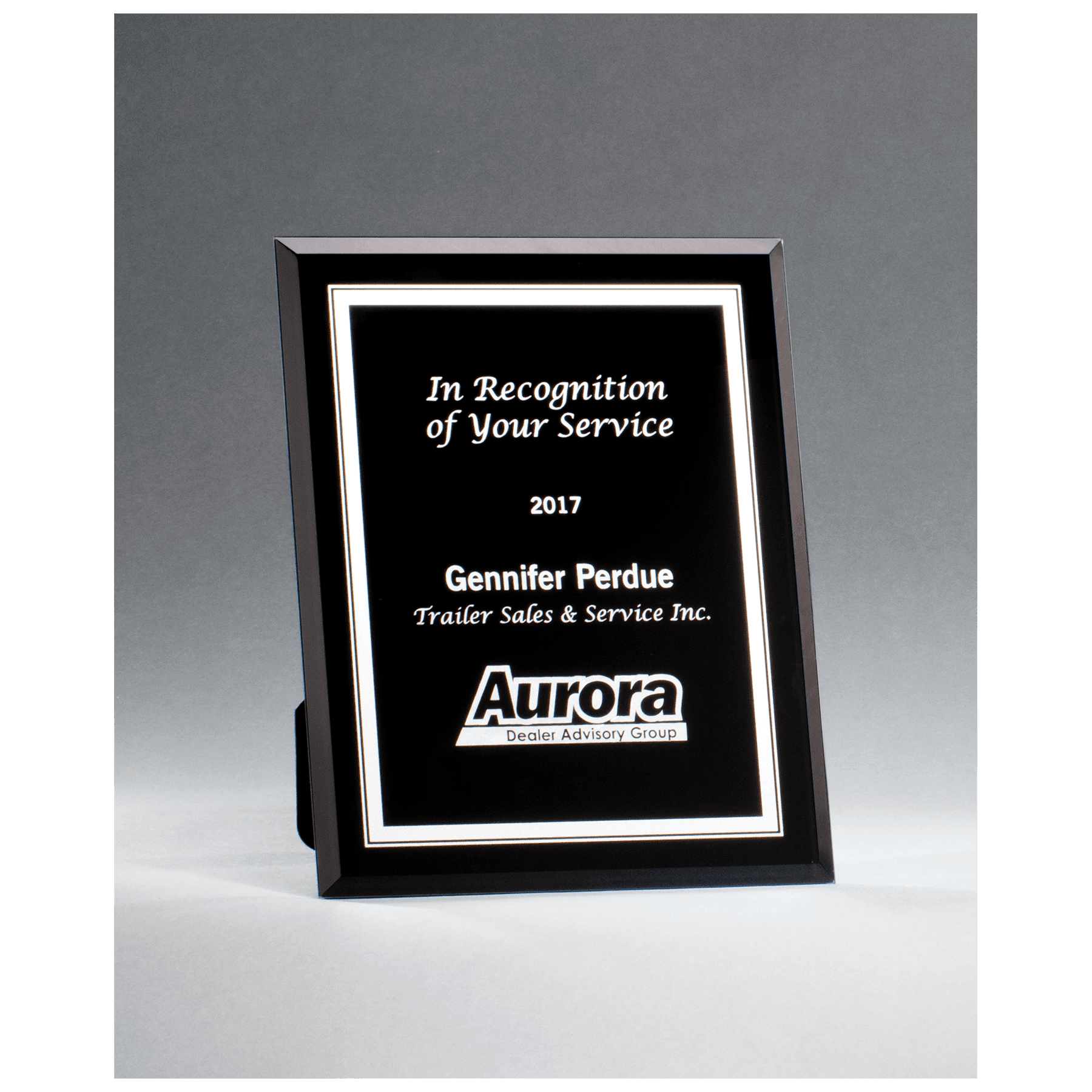 Black Glass Plaque with Silver 5" x 7" Border and Easel Back