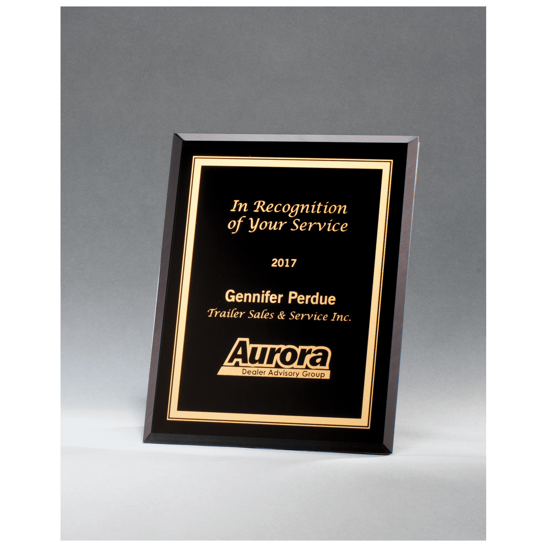 Black Glass Plaque with Gold 5" x 7" Border and Easel Back