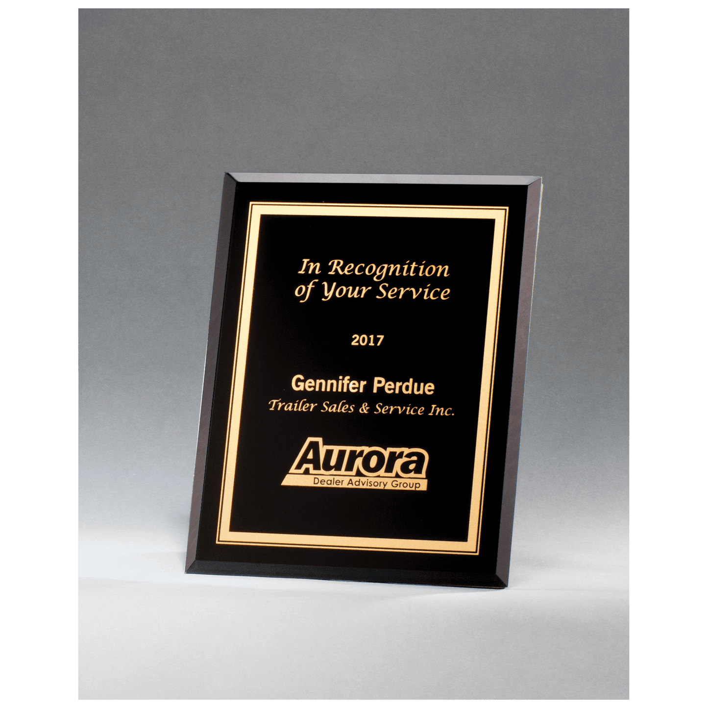 Black Glass Plaque with Gold 7" x 9" Border and Easel Back