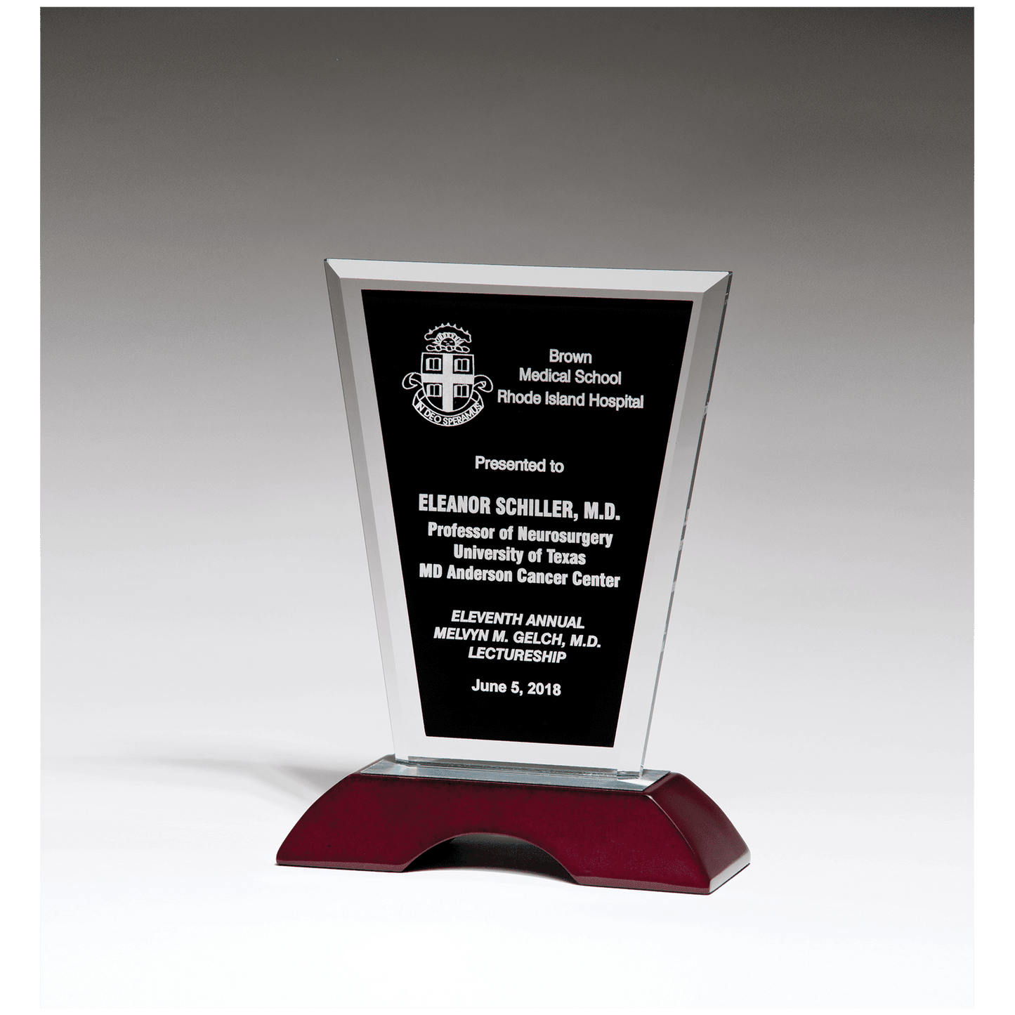 6" x 9" Black Silkscreened Clear Glass with High Gloss Rosewood Base