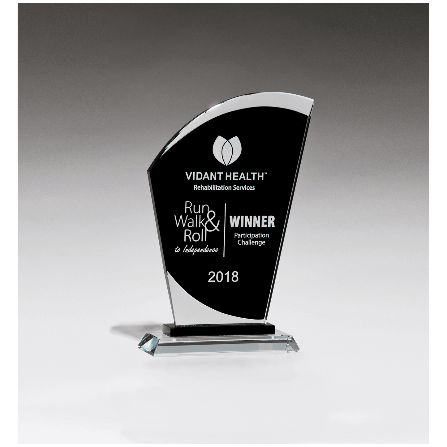5 1/2" x 8 3/4" Sail Shaped Glass Award with Black Center