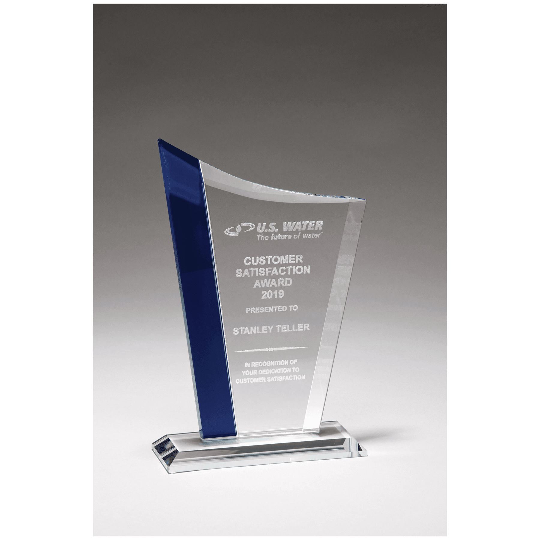 5 1/4 x 8" Zenith Series Clear Glass Award with Blue Glass Highlights