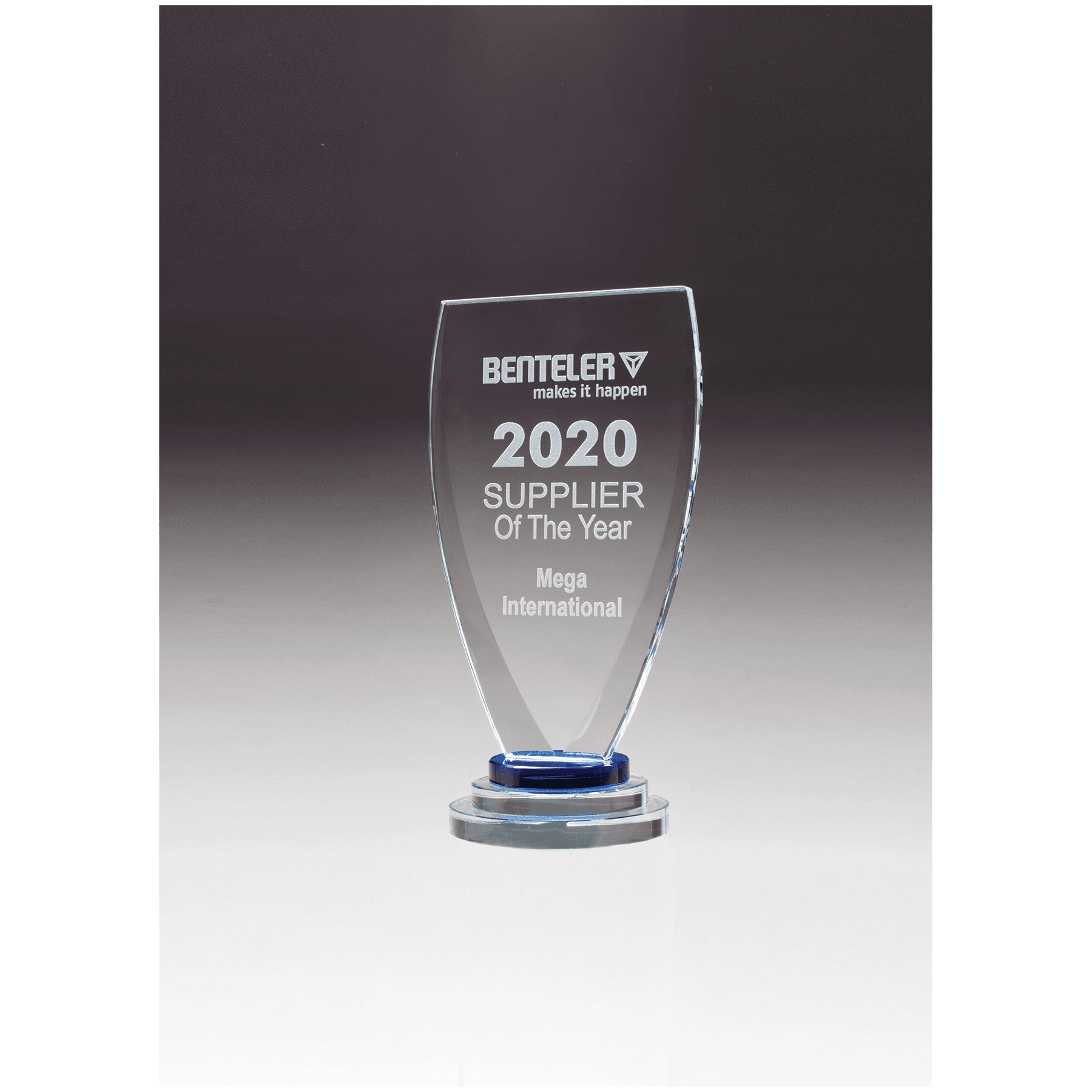 4" x 8 1/4" Chalice Series Sapphire Glass Award with Blue and Clear Glass Pedestal Base
