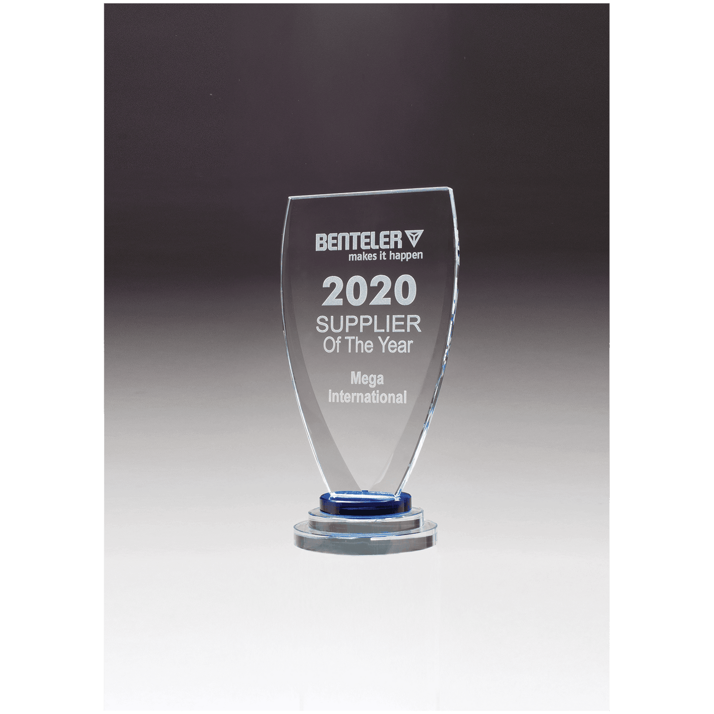 5 3/8" x 10 1/4" Chalice Series Sapphire Glass Award with Blue and Clear   Glass Pedestal Base