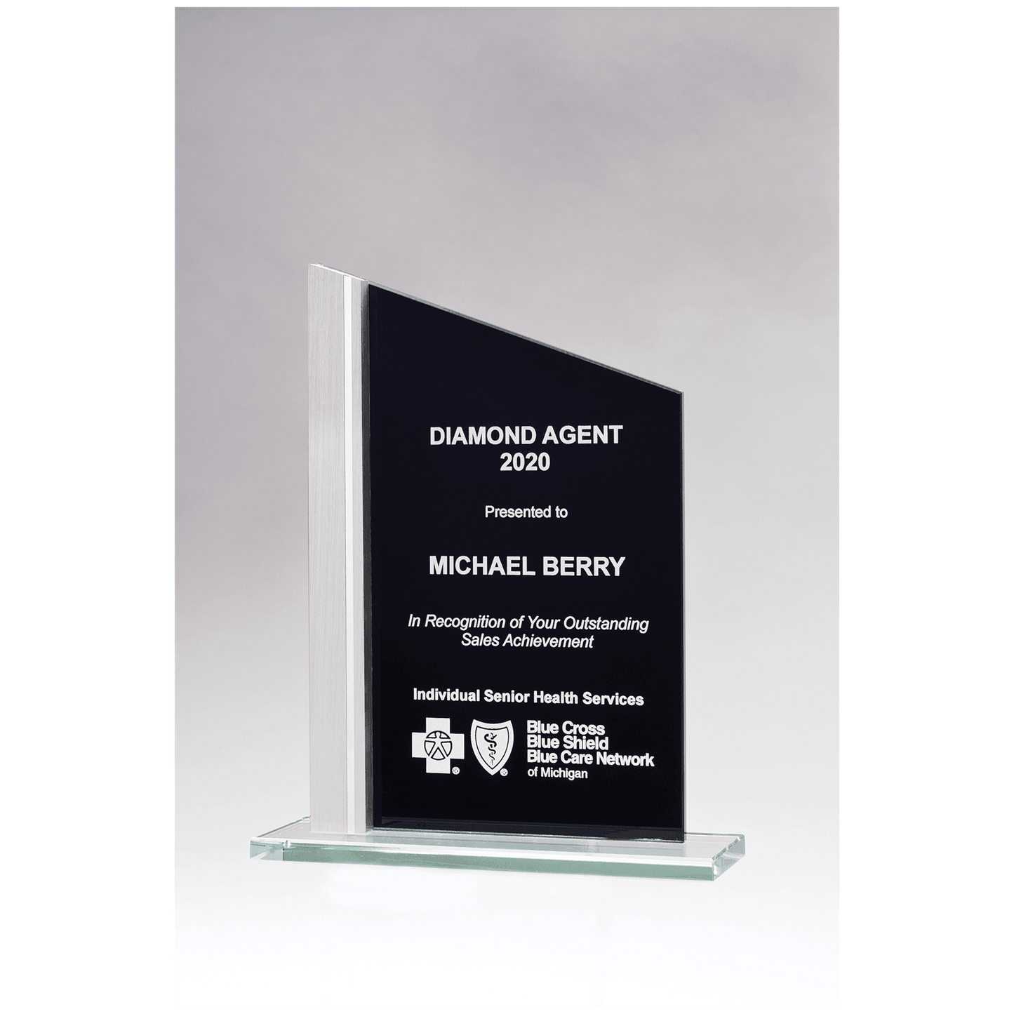 6 1/8" x 8 3/4" Zenith Series Black Silkscreened Glass with Brushed Aluminum Post